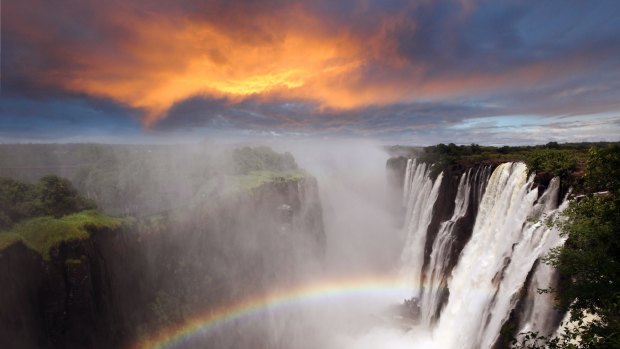 The Victoria Falls at Livingstone, Zambia: A deafening curtain of water 1.7 kilometres wide and 108 metres high, travelling at about a million litres per second.