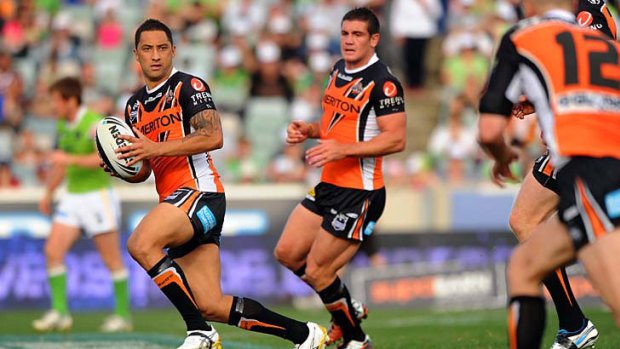Perpetual threat ... Benji Marshall takes the ball up yesterday.