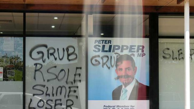 Vandalised ... the electoral office of Peter Slipper.