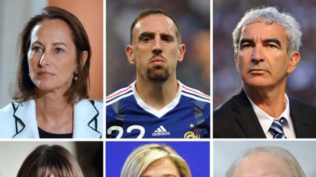 From left: Segolene Royal, Franck Ribery, Raymond Domenech, Carla Bruni, Marine Le Pen and Brice Hortefeux.