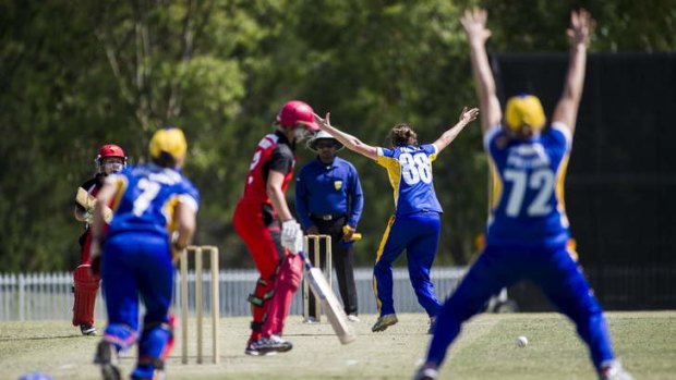The Meteors celebrate after Rene Farrell traps Lauren Ebsary LBW.
