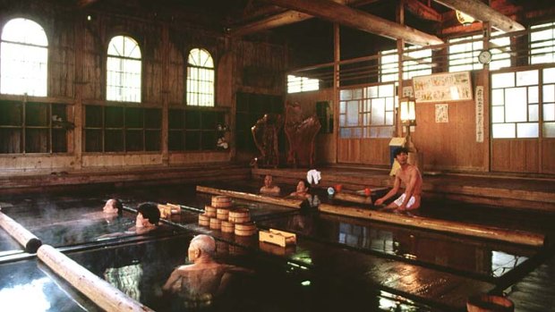 Cultural immersion: A men's bathhouse at Hoshi Onsen.