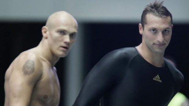 Michael Klim and Ian Thorpe after the Commonwealth Games swimming trials of 2006.