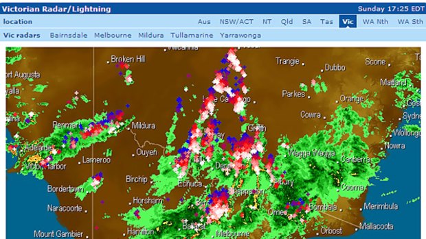 Storm activity moves in on Melbourne, Sunday afternoon.