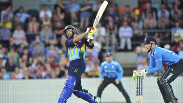 Will the show go on: Glenn Maxwell shone for the Prime Minister's XI, making 136 from 89 balls.
