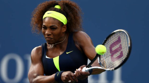 Serena Williams returns a shot during the women's singles final match.