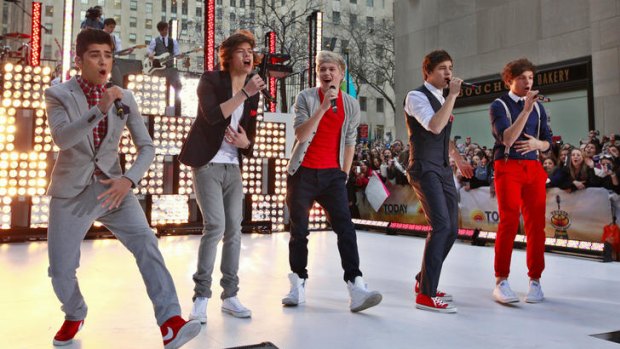 British-Irish band One Direction performing in New York.