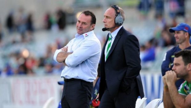 Ricky Stuart, left, has plenty of problems on his hands as coach of the Canberra Raiders.