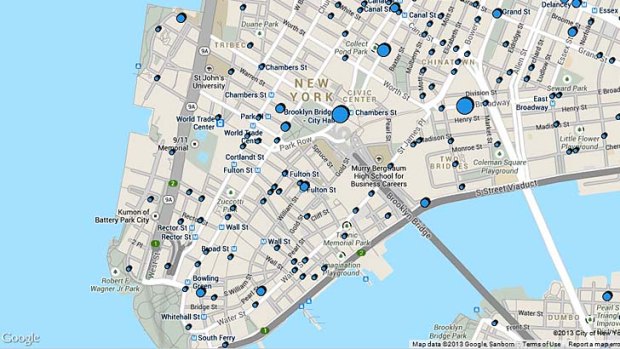An interactive map created by New York's police department highlights the city's crime hotspots.