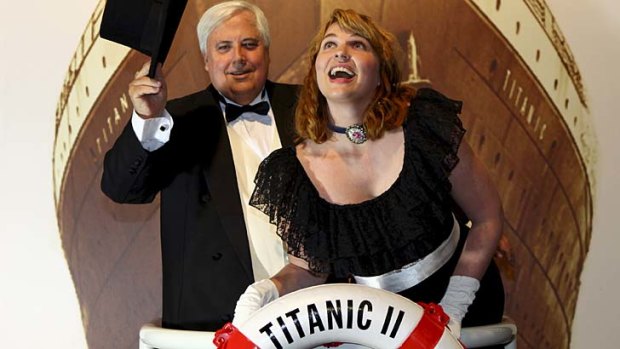 Ahoy there &#8230; reporter Amy Remeikis joins Clive Palmer on the bow of the Titanic at last night's Atlantic Dinner at Coolum.