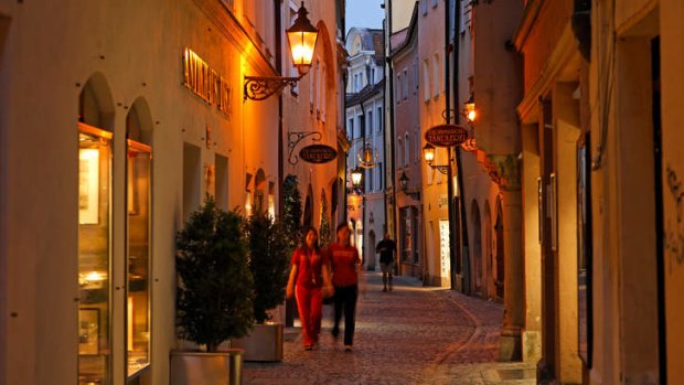 Valleys of plenty: a cobblestone street in the Bavarian city of Regensburg, Germany.