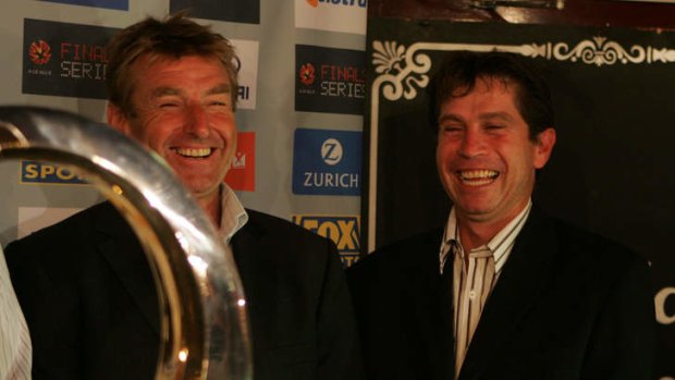 Happier times: John Kosmina and Frank Farina at the A-League finals series launch six years ago.