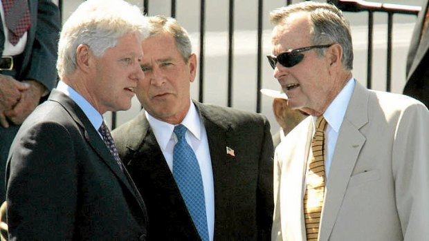 Former presidents Bill Clinton,  George W Bush and George Bush.