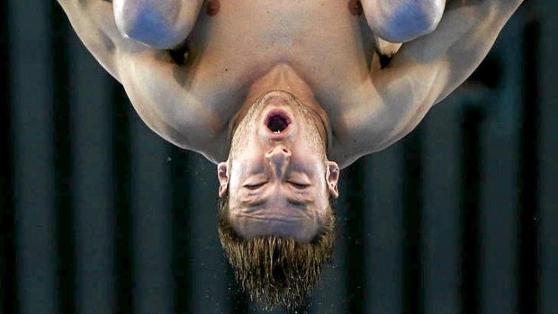 Australia's Matthew Mitcham performs his second dive during the men's 10m platform preliminary round at the London 2012 Olympic Games at the Aquatics Centre.