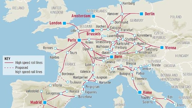 Europe's high speed train lines.
