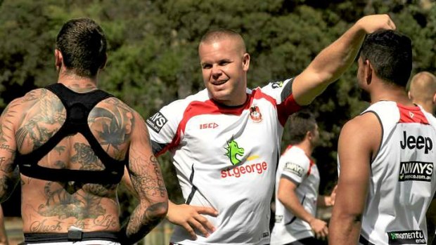Many happy returns: Dan Hunt trains with his St George Illawarra teammates after recovering from off-season surgery.