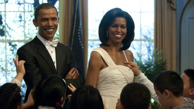 Wax figures of Barack and Michelle Obama at Madame Tussaud's in New York.