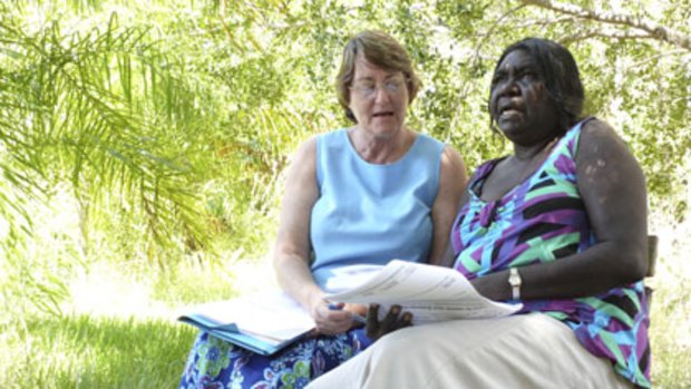 Searching for equivalents ... Marilyn McLellan and a Yolngu consultant,  Joy Bulkanhawuy,  work on the dictionary.