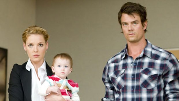 Instant family ... Katherine Heigl, Josh Duhamel and one of the Clagett triplets.