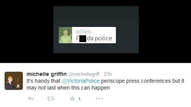 The comment that appeared on Victoria Police's Periscope stream.