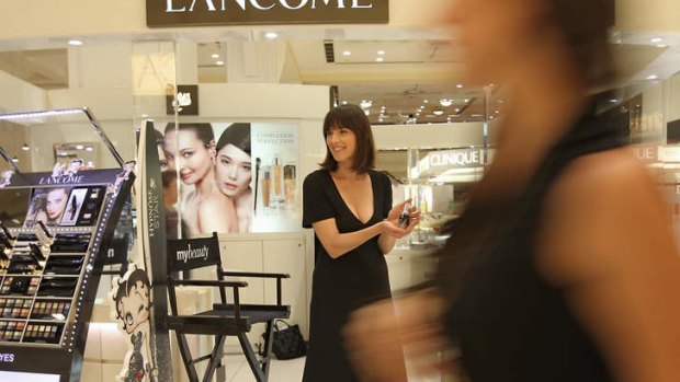 Journalist Samantha Selinger-Morris attempts to push products on the Myer cosmetics floor.