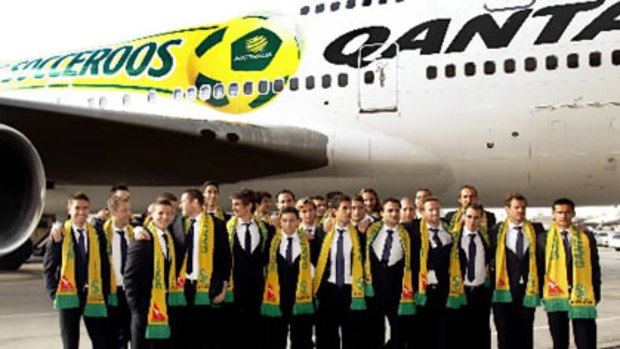 Picture perfect: Australia's World Cup squad prepares to leave for South Africa yesterday.
