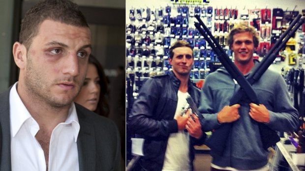 Out of line online ... Robbie Farah, left; and swimmers Nick D'Arcy and Kenrick Monk.