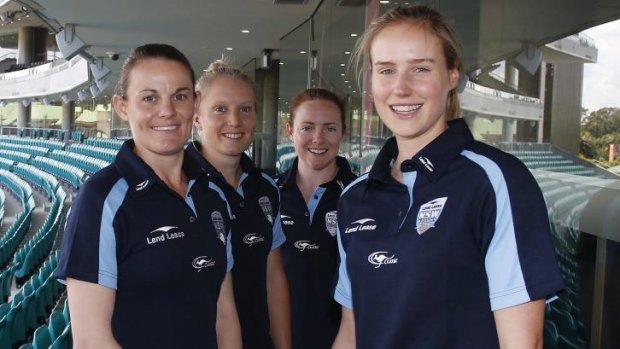 Windfall: Southern Stars Erin Osborne, Alyssa Healy, Sarah Coyte and Ellyse Perry on Thursday.