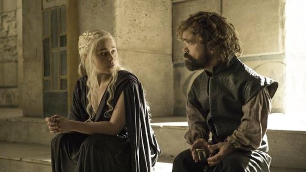 Daenerys Targaryen and Tyrion Lannnister in <i>Game of Thrones</i>.