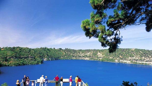 Feeling blue ... Mount Gambier's Blue Lake, which changes colour each November.