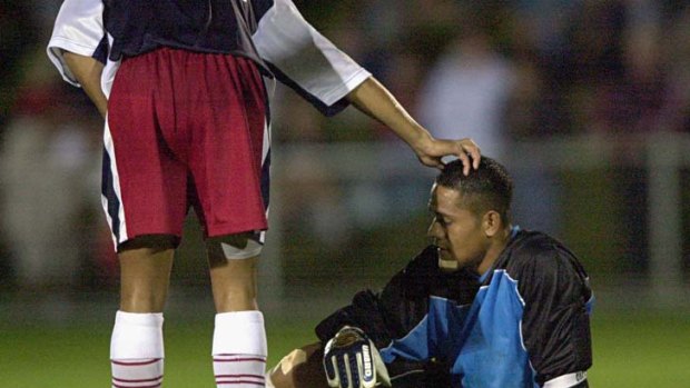 Change of fortune ... Nicky Salapu, once scored against 13 times in one match by Archie Thompson, was part of the first American Samoan side to win a World Cup qualifier.