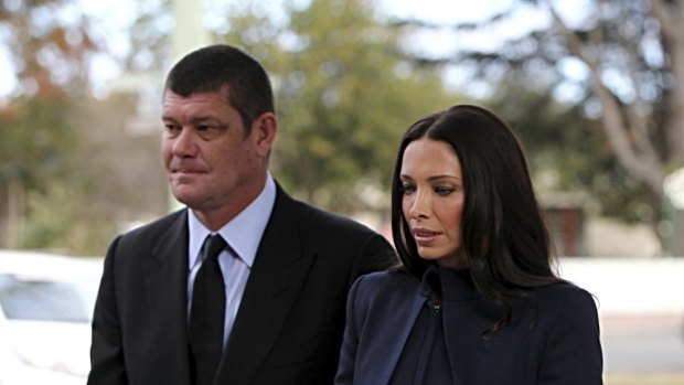 James Packer and former wife Erica arrive at the funeral for Paul Ramsay