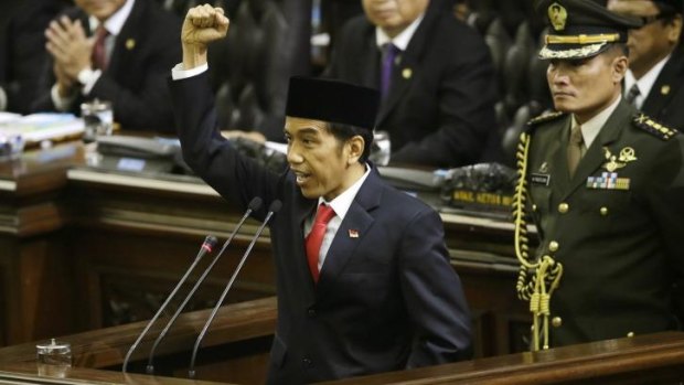 Indonesian President Joko Widodo delivers his speech.