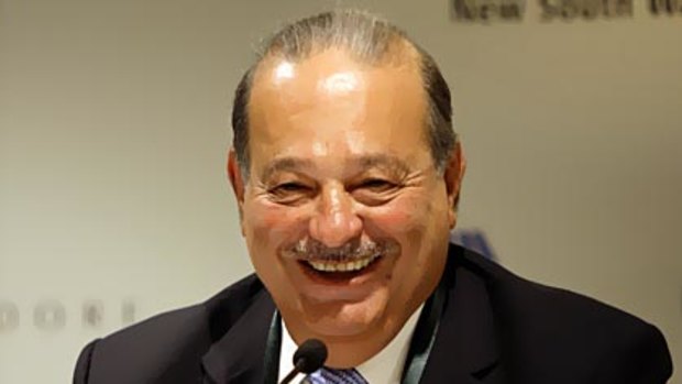 Mexican tycoon Carlos Slim Helu holds a press conference at the Forbes Global CEO conference in Sydney.