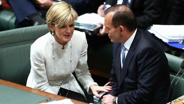 Foreign Affairs Minister Julie Bishop and Prime Minister Tony Abbott in question time on Monday.
