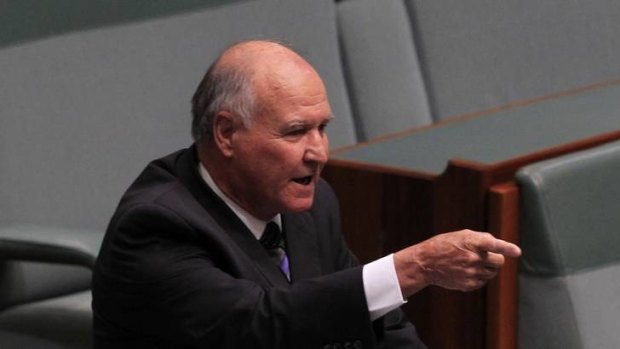 Independent MP Tony Windsor mid-attack on Opposition Leader Tony Abbot. Photo: Andrew Meares
