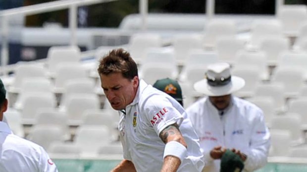 Dale Steyn does a jig to celebrate after dismissing Shane Watson.