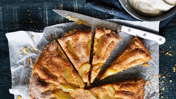 Brown butter and cardamom pear tart.