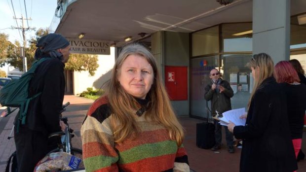 Mother of three, Angela Downey at a single parents protest outside Prime Minister Julia Gillard's electoral office in Werribee protesting against pay rises for politicians and cuts in allowances for single parents.