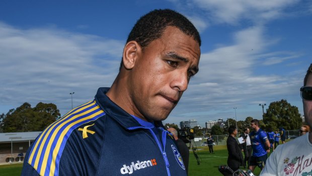 Nothing new: Parramatta's Will Hopoate speaks to the media last month.