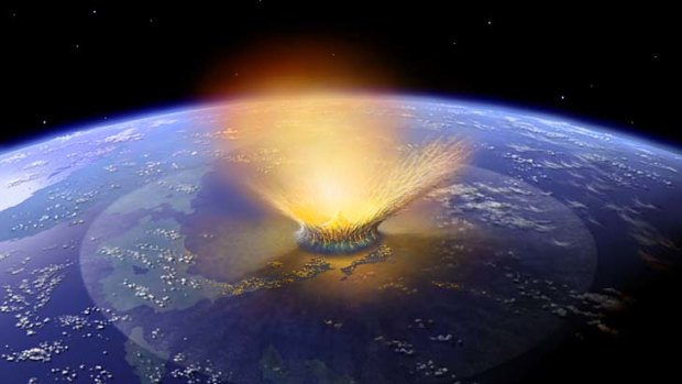 An artist's impression of a huge meteorite striking Earth 65 million years ago.