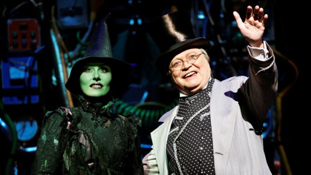 Bert Newton in character as the Wizard of Oz alongside Jemma Rix as the wicked witch Elphaba in the musical <I>Wicked</i>. He will now miss the Perth leg of the blockbuster show's national tour.