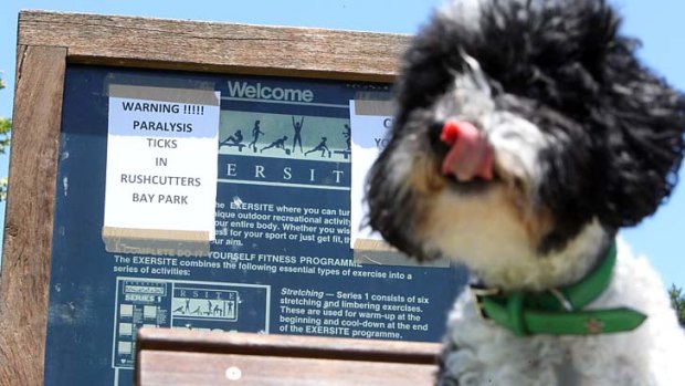 Be warned: The sign at Rushcutters Bay telling dog-owners of the presence of paralysis ticks.