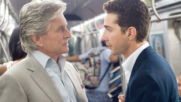 Gordon Gekko (Michael Douglas) offers some friendly advice to his latest protege Jake Moore (Shia LaBeouf) in Wall Street: Money Never Sleeps, Oliver Stone's dreary sequel to his 1987 classic.