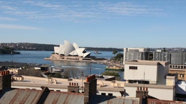 Yours for $42 a night ... the view from the rooftop of the Sydney Harbour YHA being built in The Rocks.