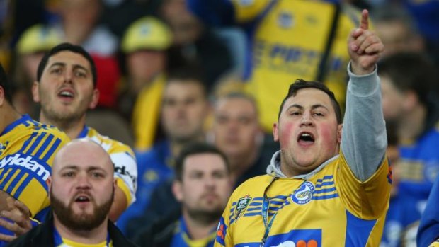 The game was the loser: Eels supporters vent their frustration at the referees on Friday night.