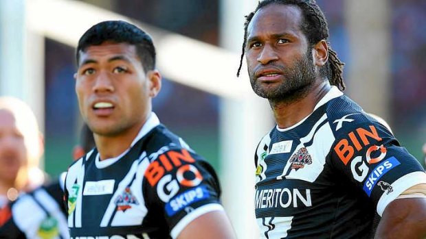 Lote Tuqiri (R) played his last game for the Wests Tigers on Saturday night.