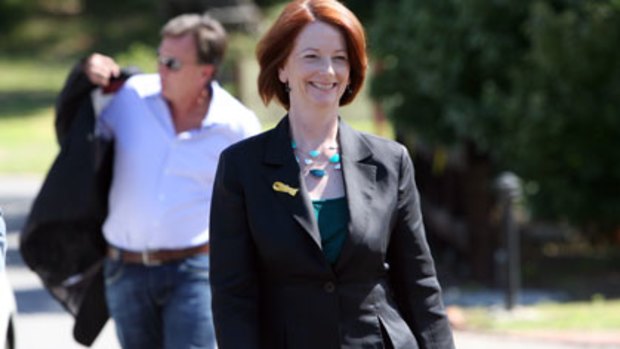 Power couple ... Julia Gillard and Tim Mathieson arriving for a book launch earlier this year.