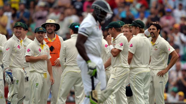 Australia celebrate the early dismissal of Michael Carberry.