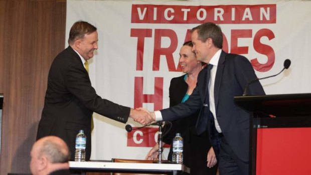 Bill Shorten and Anthony Albanese at a Labor party debate for the next leader.